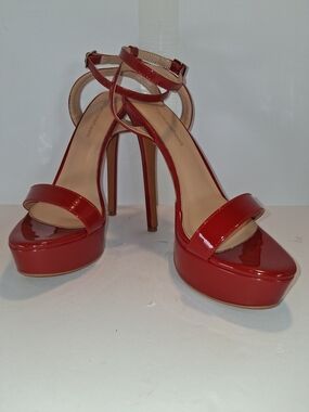 Women's Red Patent Platform Ankle-Strap Heels